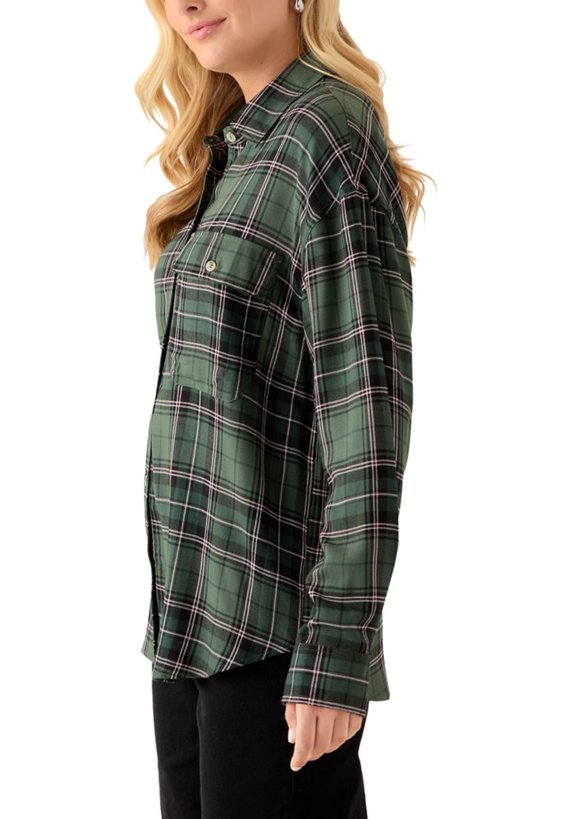 Womens Woven Button Down Shirt with Front Pocket