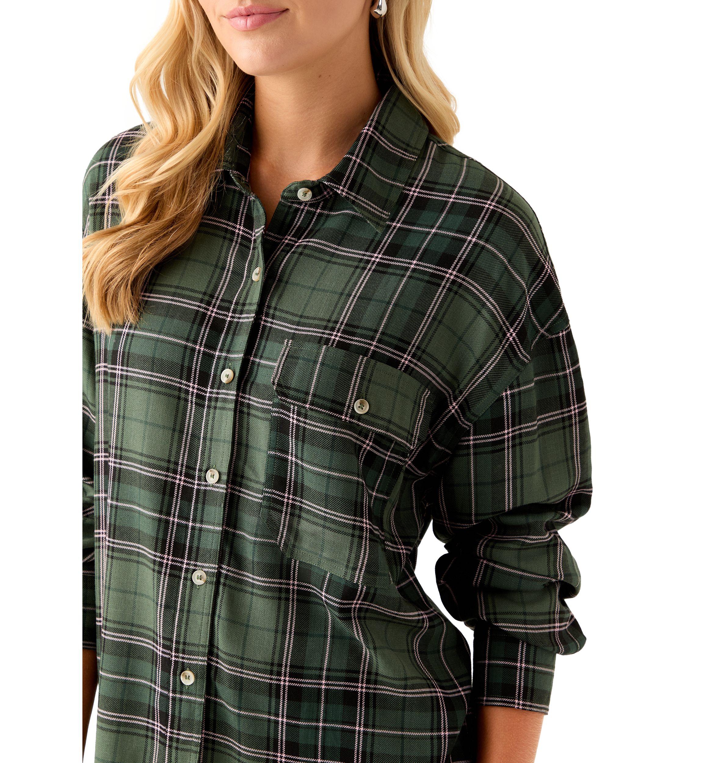 Womens Woven Button Down Shirt with Front Pocket