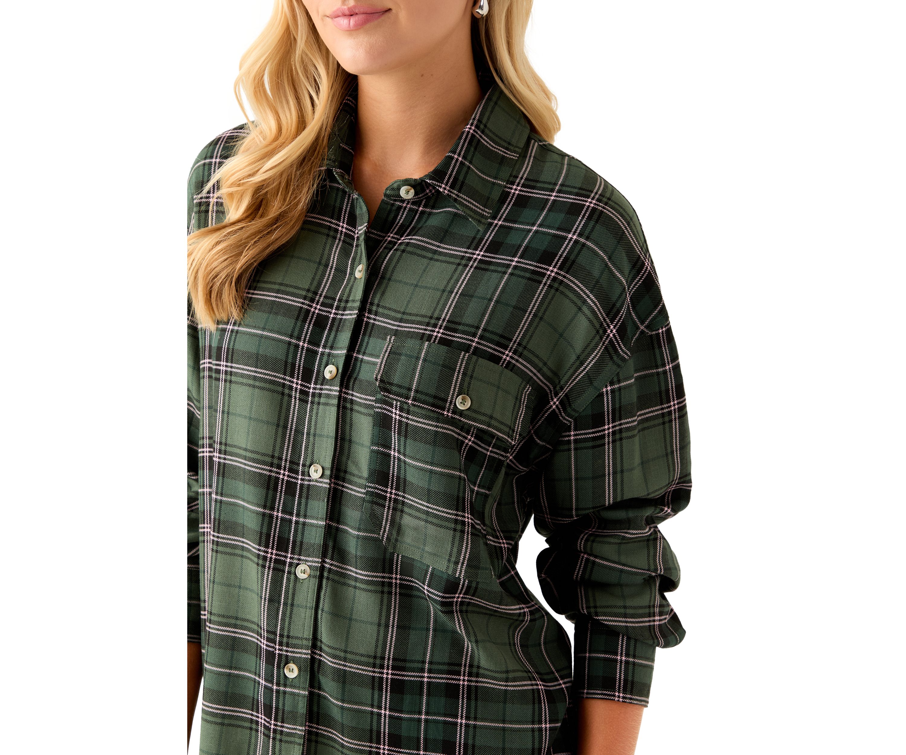 Womens Woven Button Down Shirt with Front Pocket