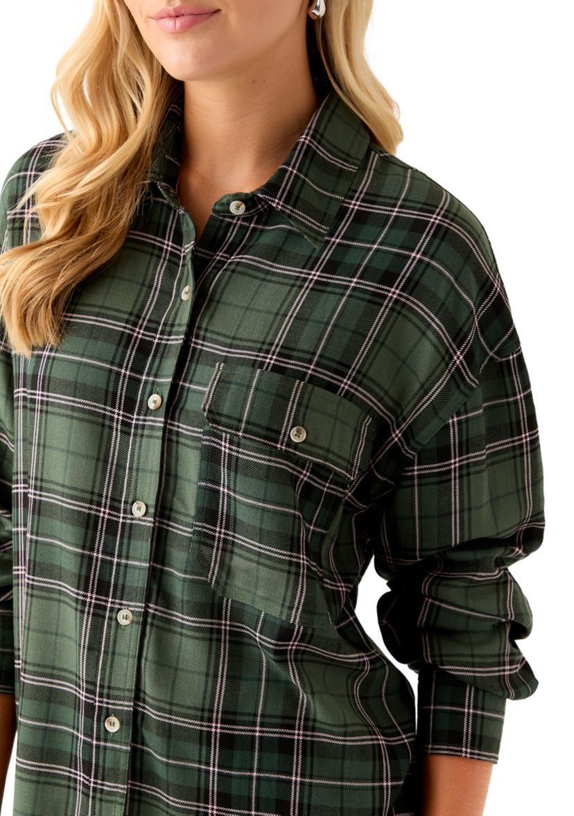 Womens Woven Button Down Shirt with Front Pocket