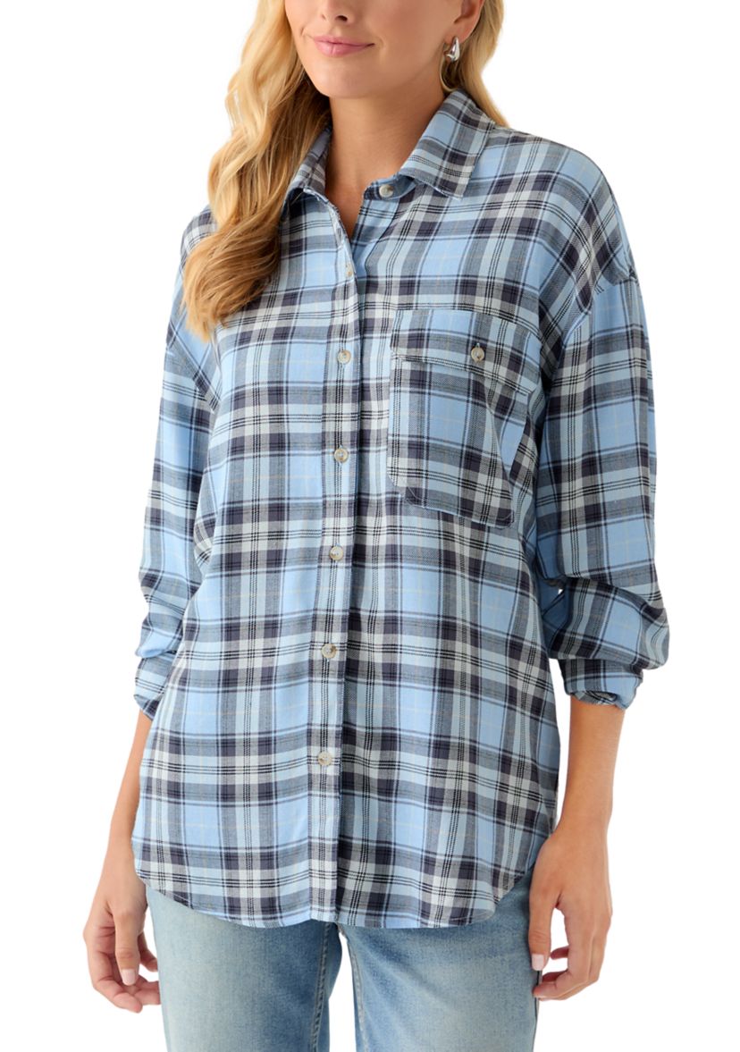 Womens Woven Button Down Shirt with Front Pockets