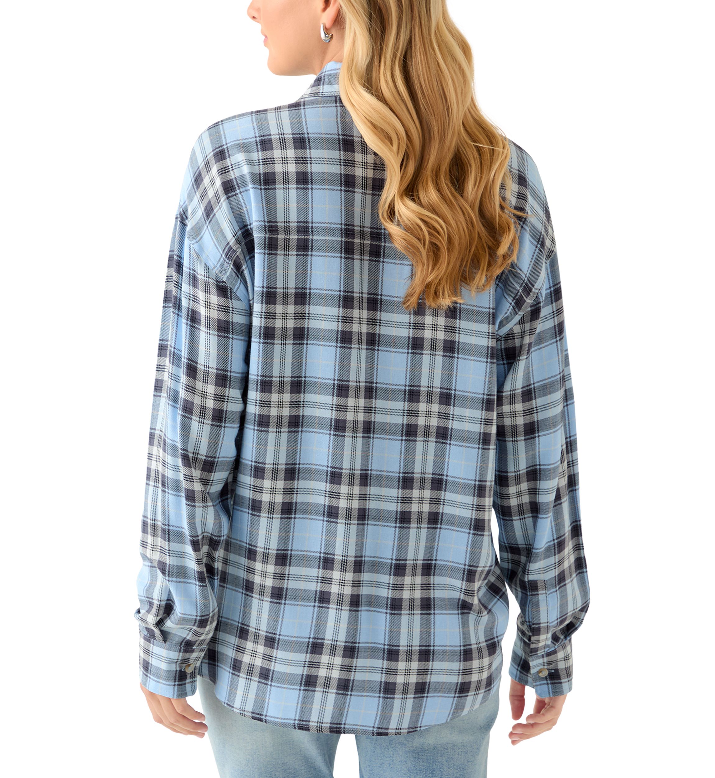 Womens Woven Button Down Shirt with Front Pockets