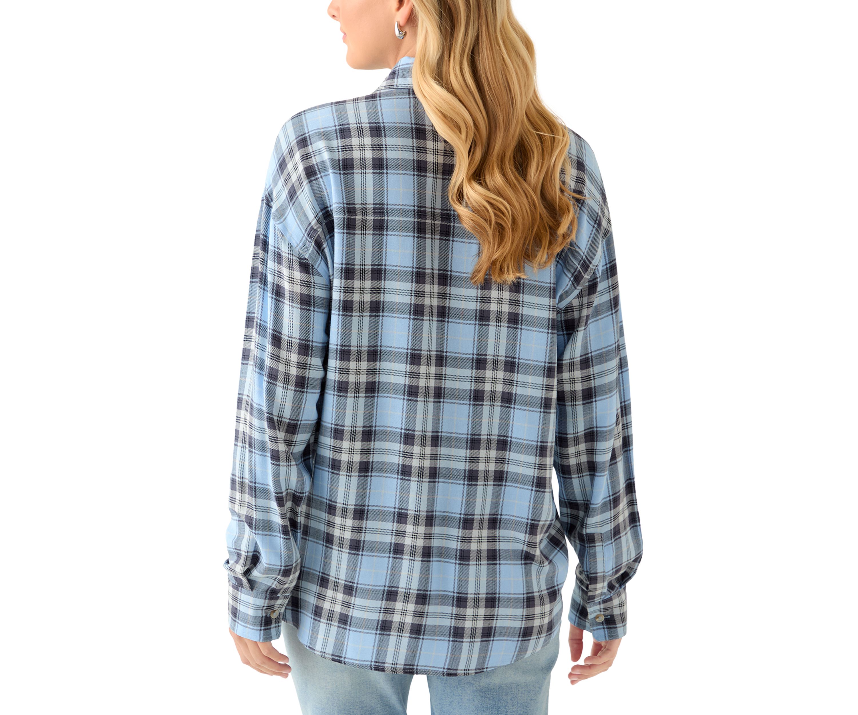 Womens Woven Button Down Shirt with Front Pockets
