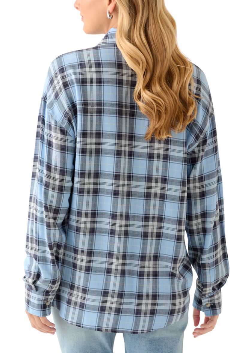 Womens Woven Button Down Shirt with Front Pockets