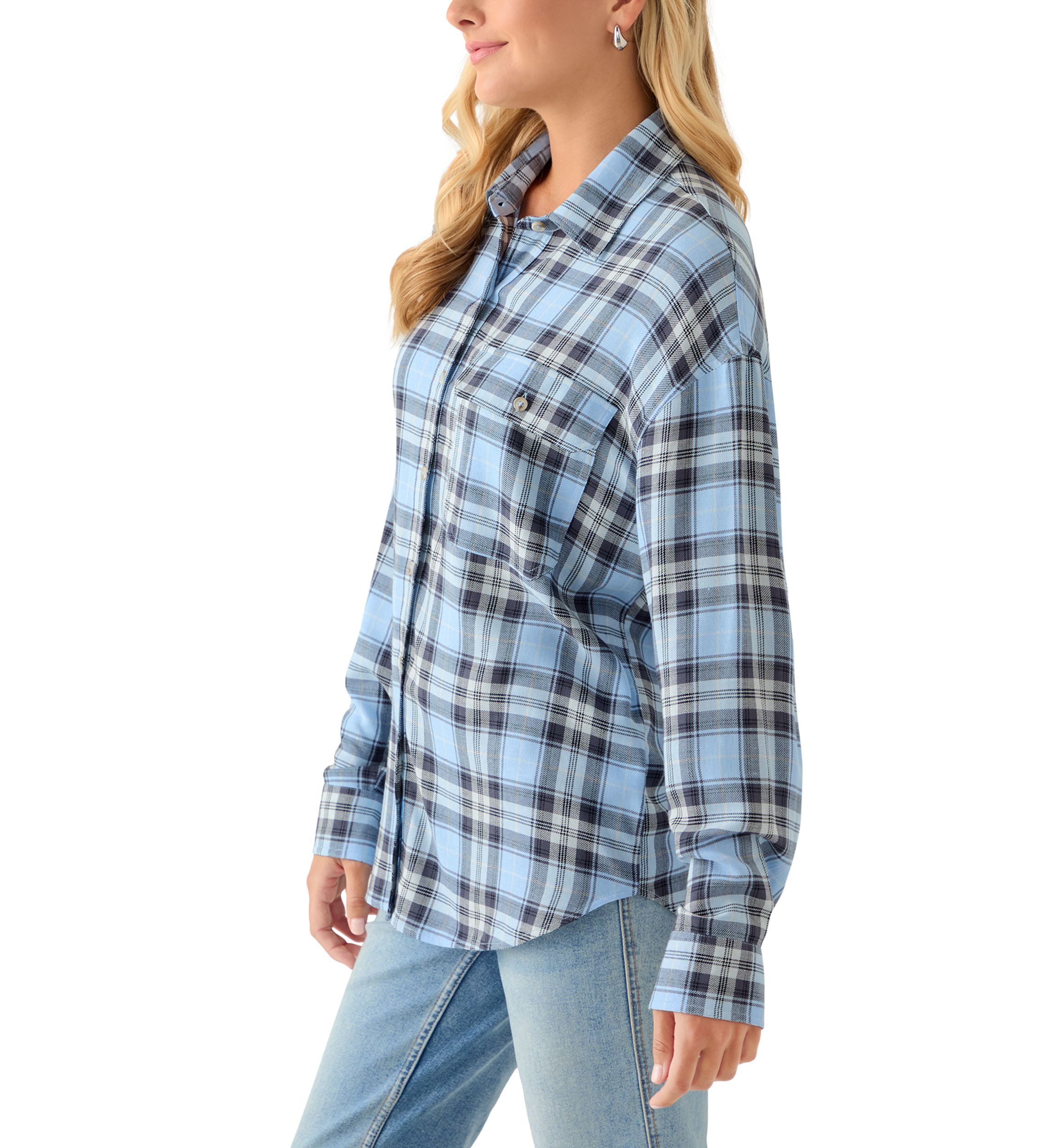 Womens Woven Button Down Shirt with Front Pockets