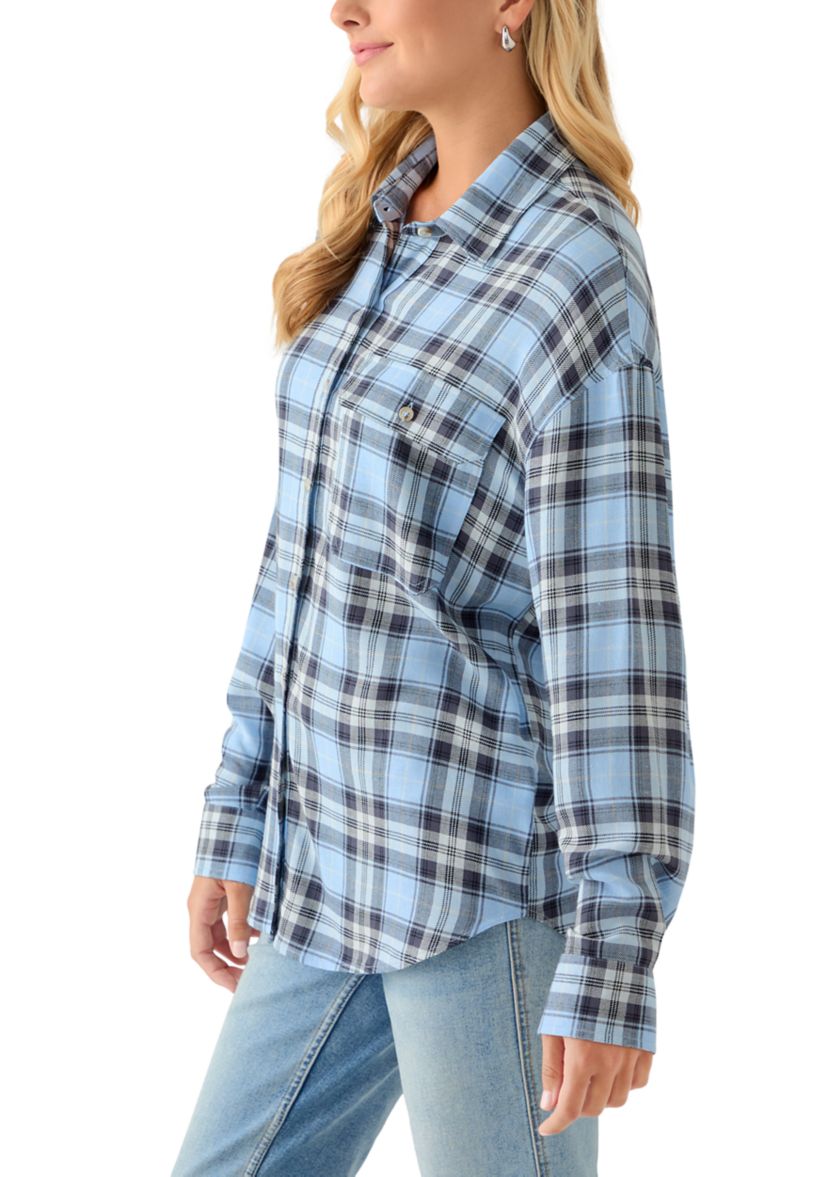 Womens Woven Button Down Shirt with Front Pockets