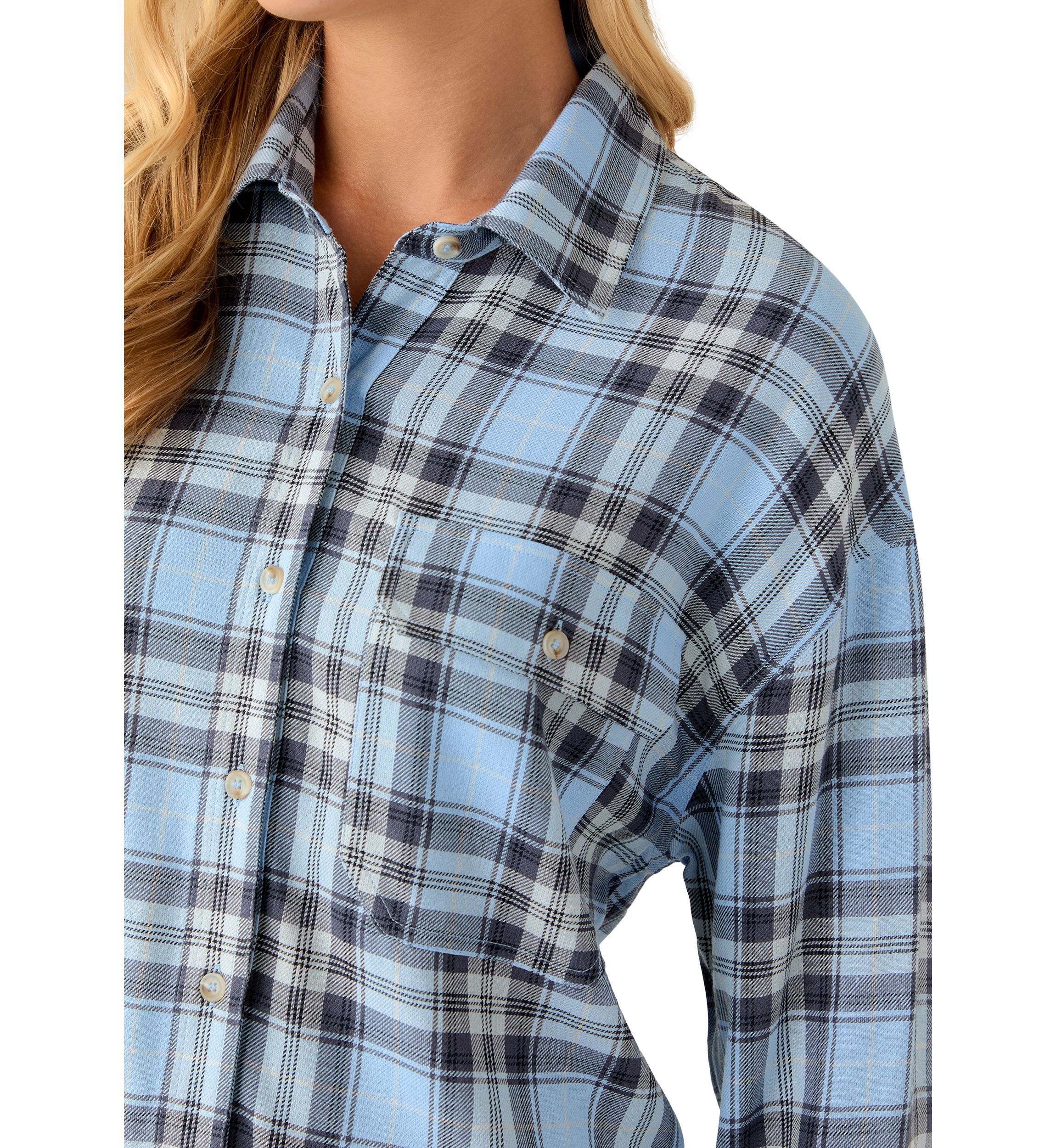 Womens Woven Button Down Shirt with Front Pockets