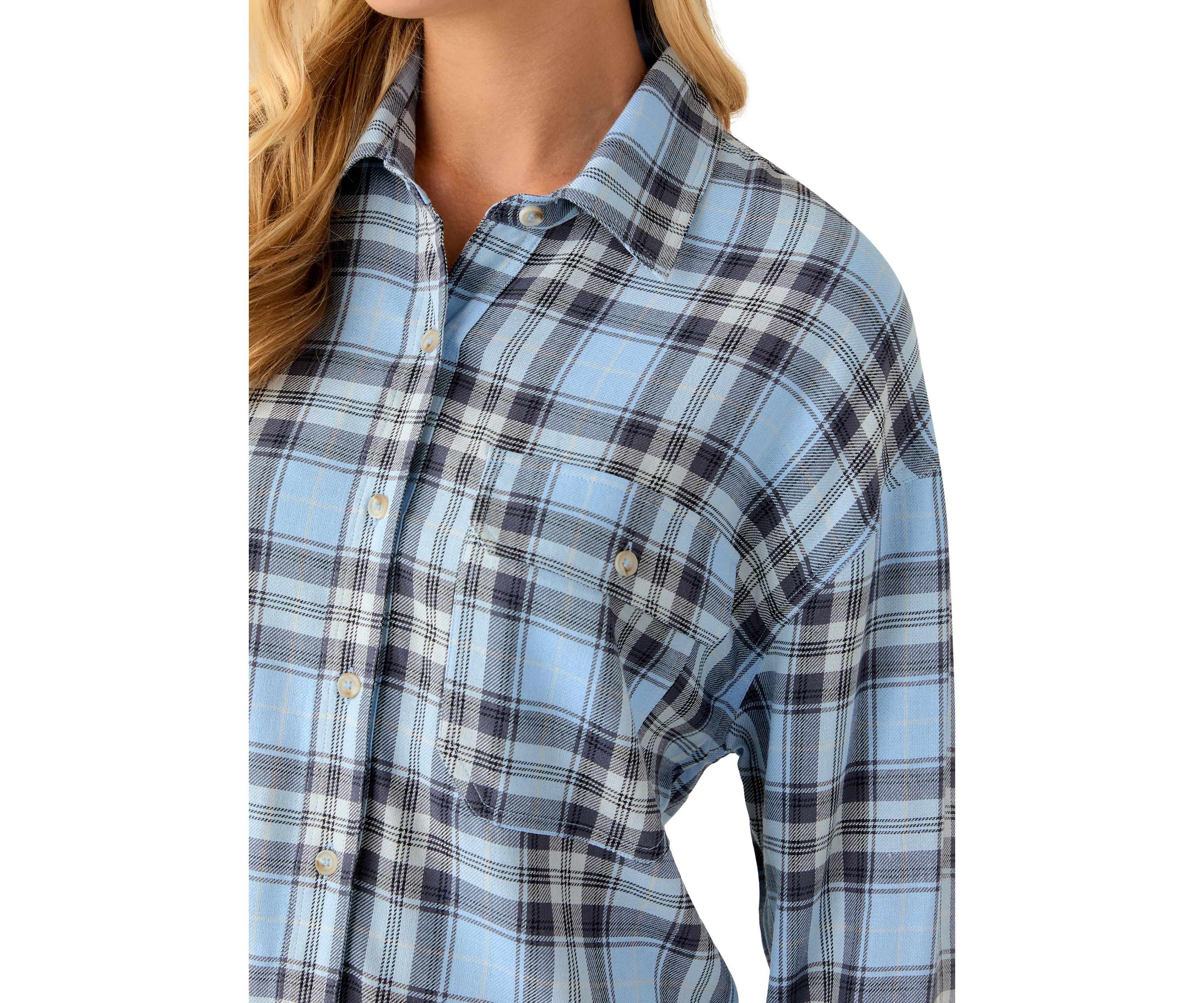 Womens Woven Button Down Shirt with Front Pockets