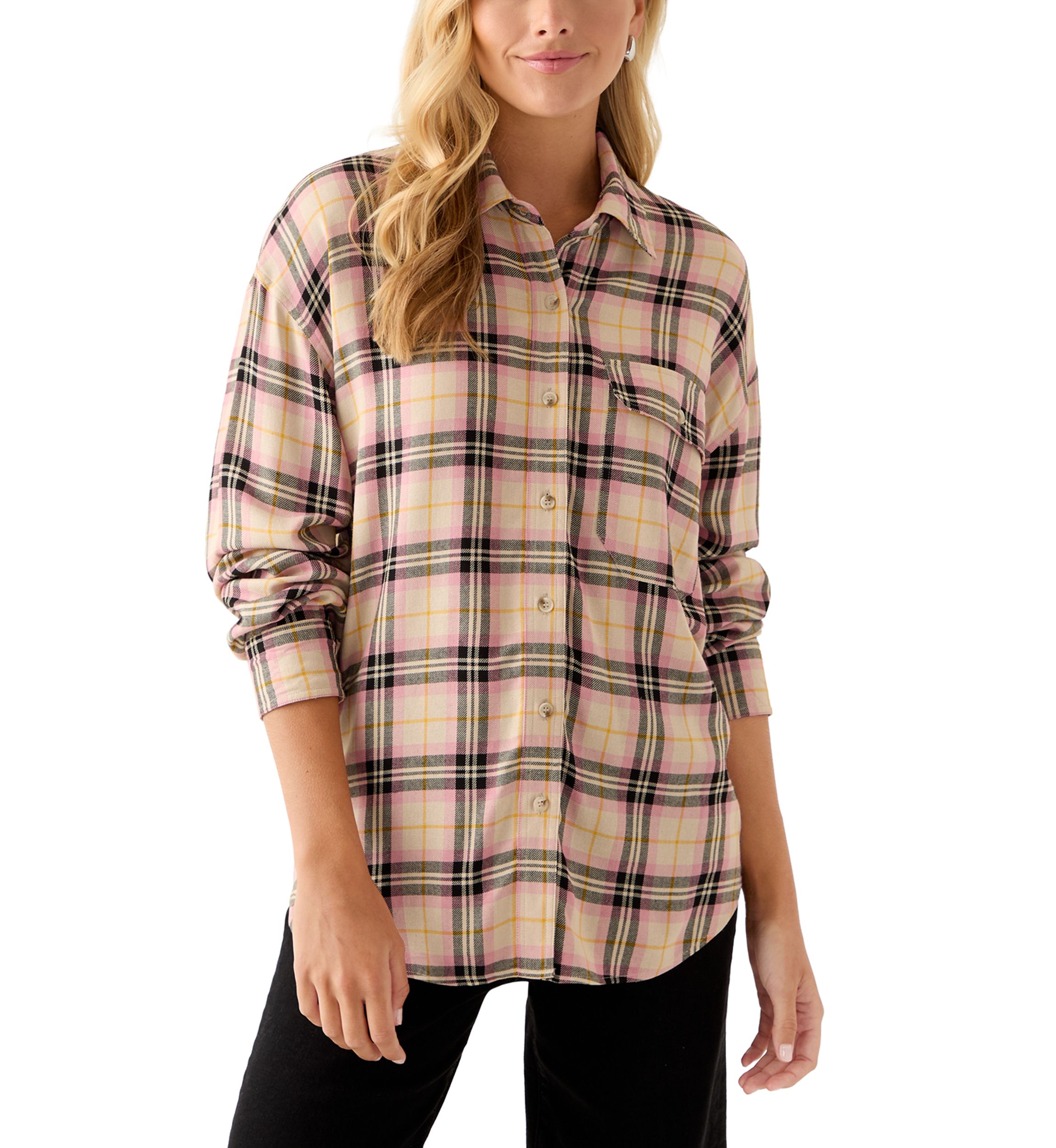 Womens Woven Button Down Shirt with Front Pocket