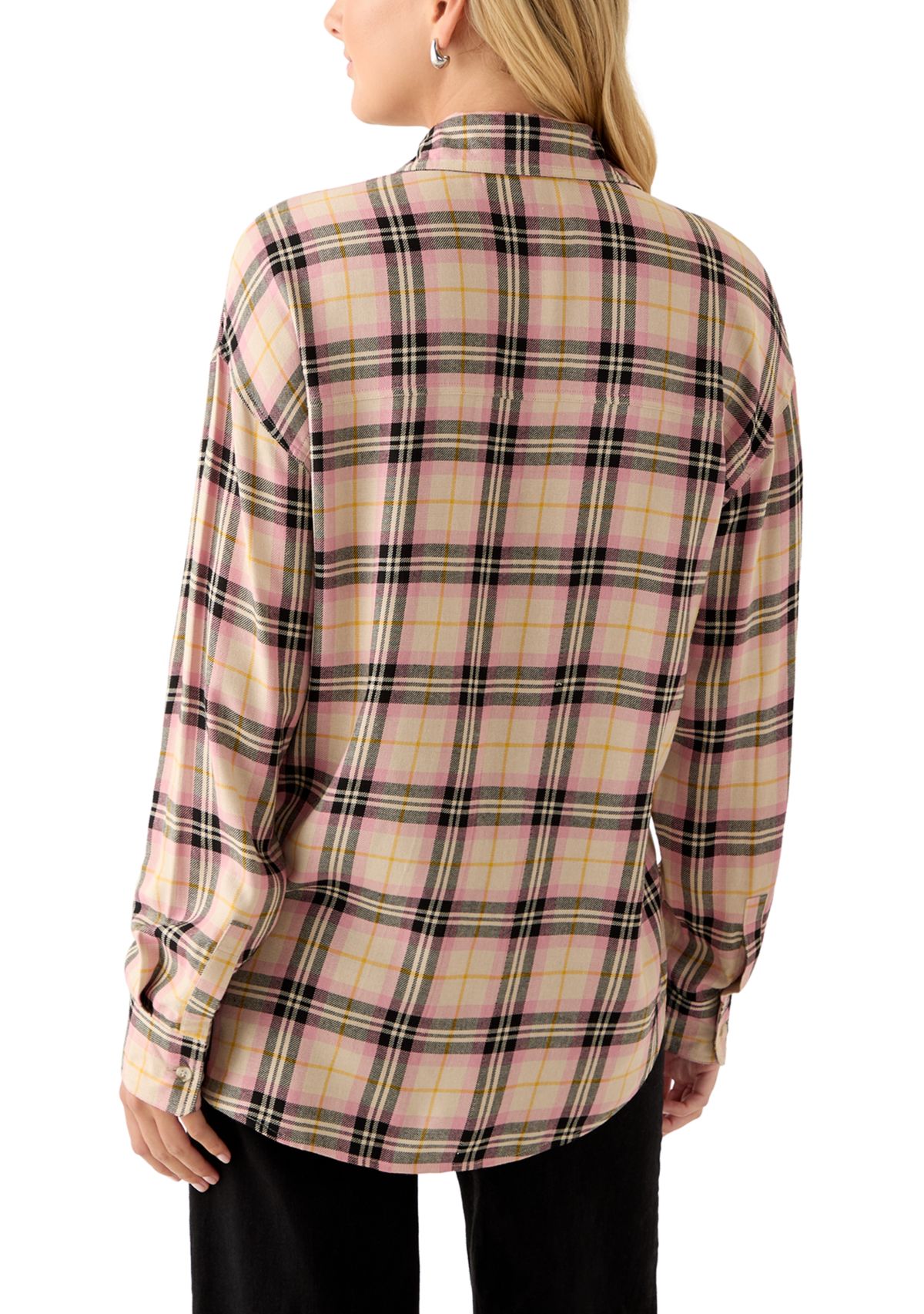 Womens Woven Button Down Shirt with Front Pocket