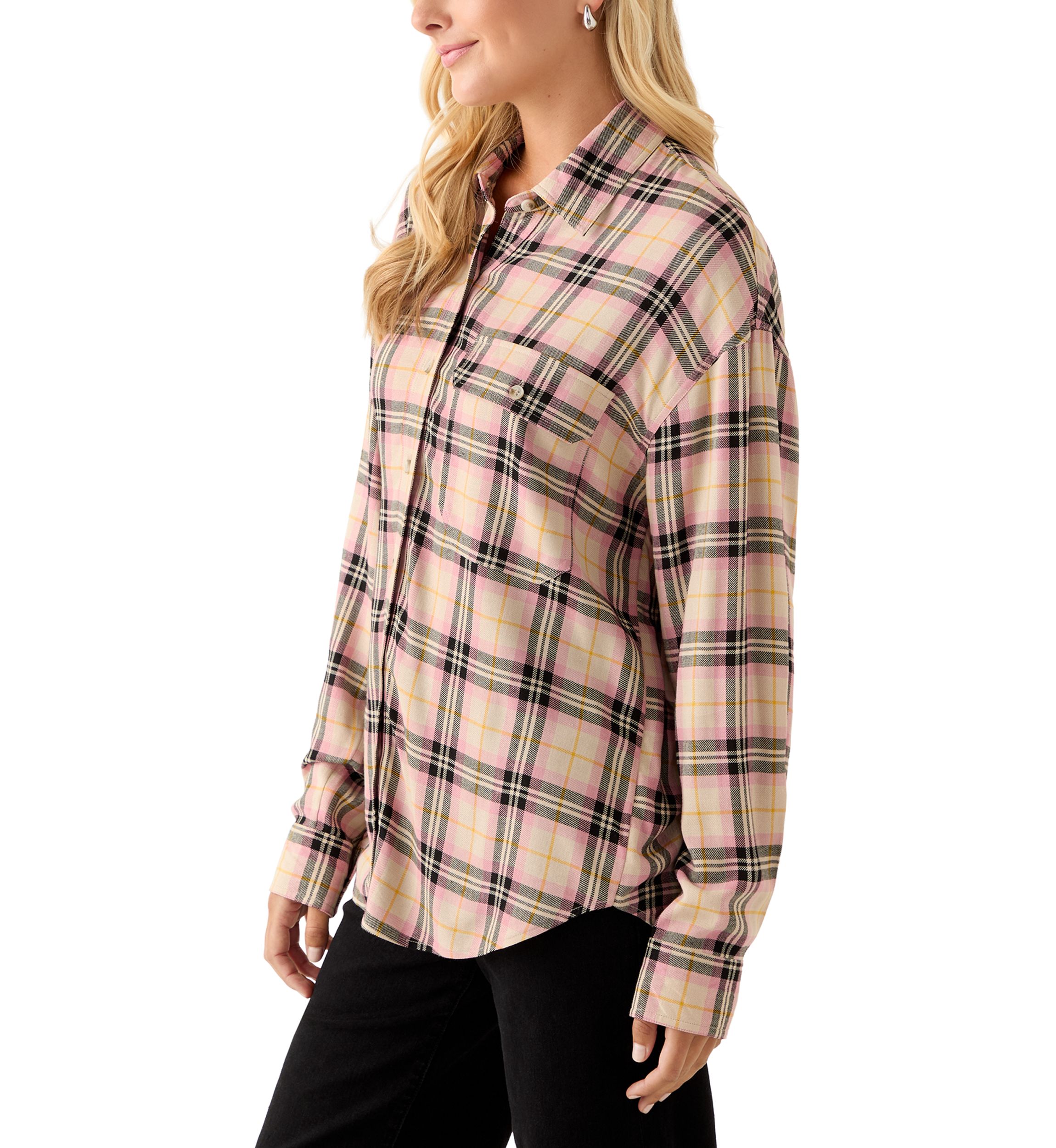Womens Woven Button Down Shirt with Front Pocket