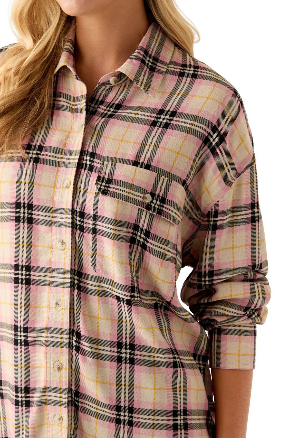 Womens Woven Button Down Shirt with Front Pocket