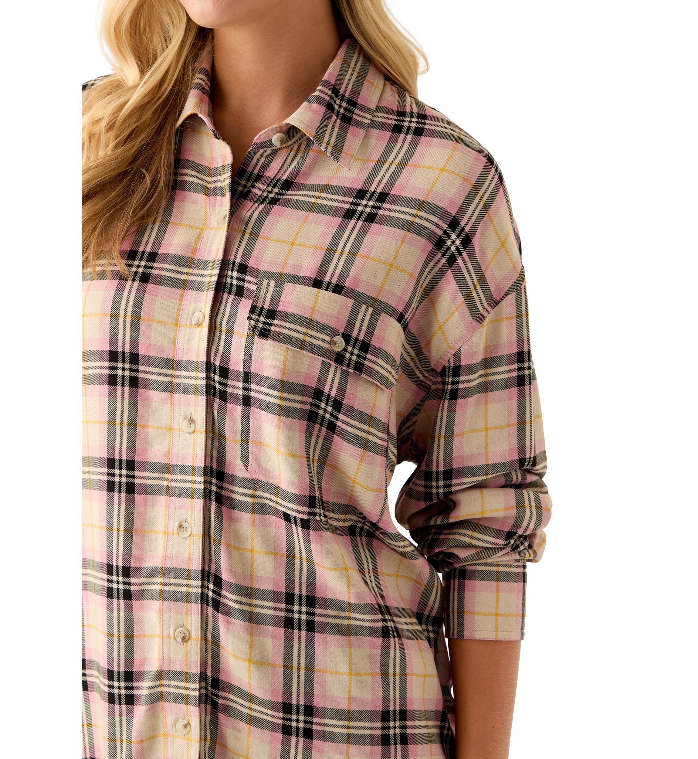 Womens Woven Button Down Shirt with Front Pocket