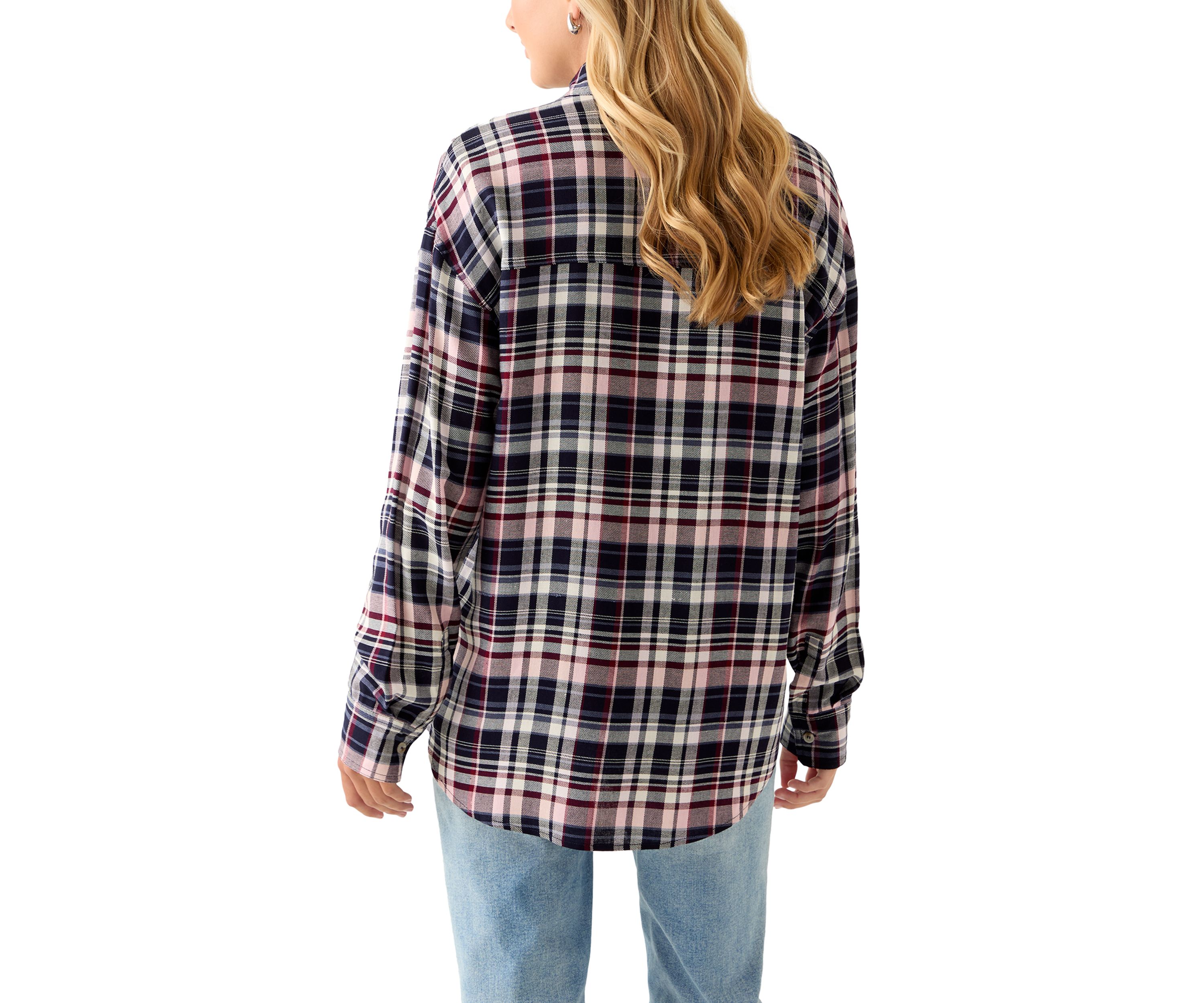 Womens Woven Button Down Shirt with Front Pockets
