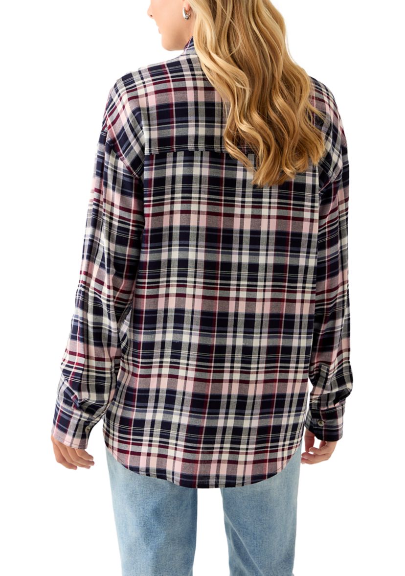Womens Woven Button Down Shirt with Front Pockets