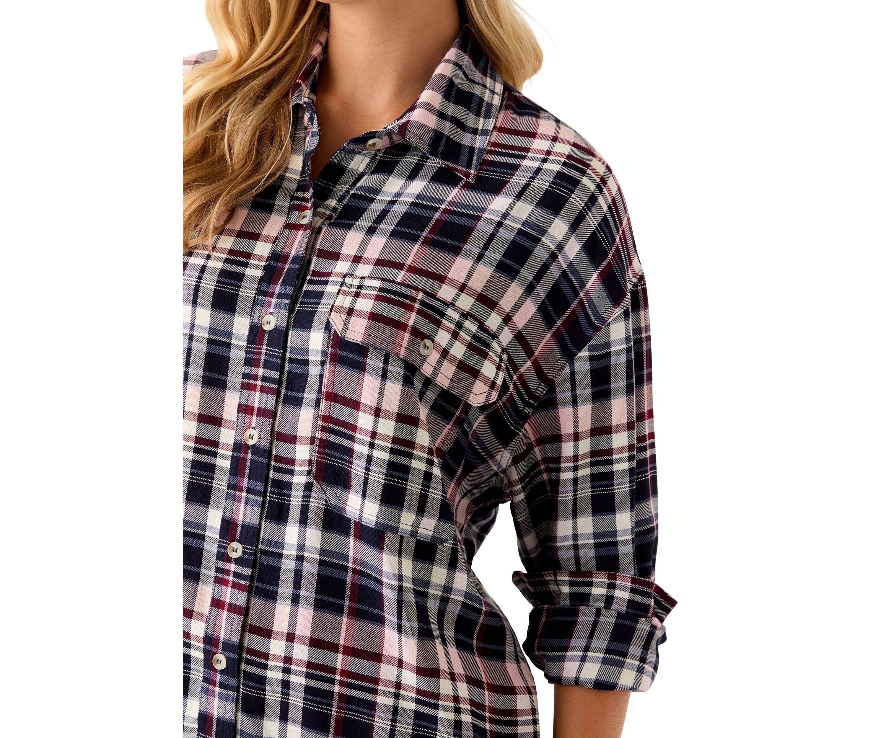 Womens Woven Button Down Shirt with Front Pockets