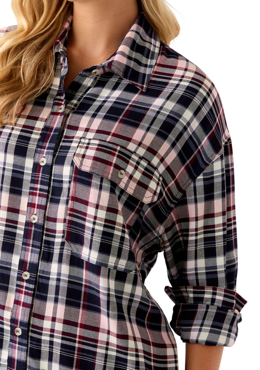 Womens Woven Button Down Shirt with Front Pockets