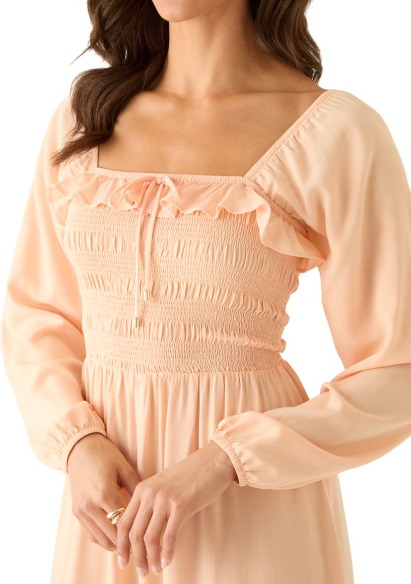 Oak & Trellis Women's Long Sleeve Smocked Midi Dress | Belk