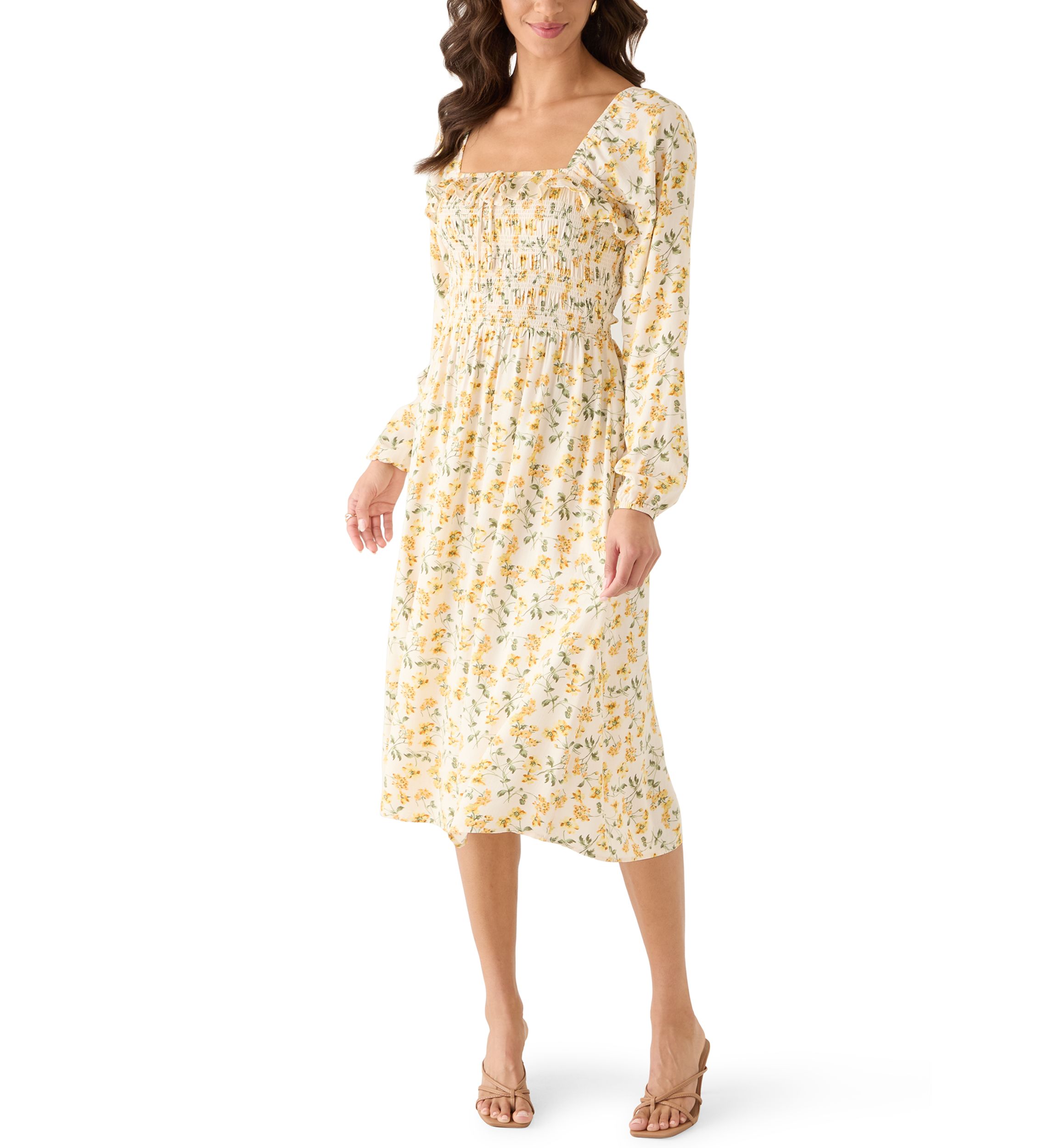 Oak & Trellis Women's Long Sleeve Smocked Midi Dress | Belk