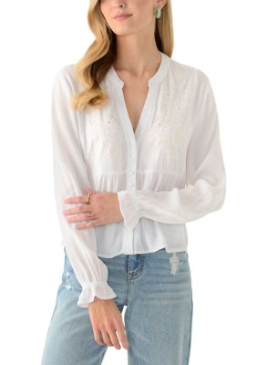 Oak & Trellis Women's Long Sleeve Woven Gauze Blouse