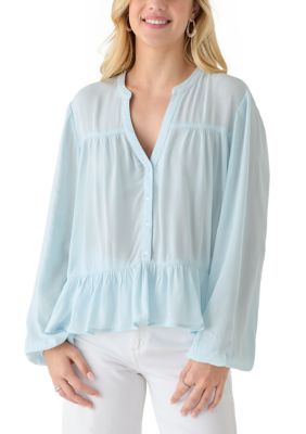 Oak & Trellis Women's Long Sleeve Peasant Top, Blue, Large