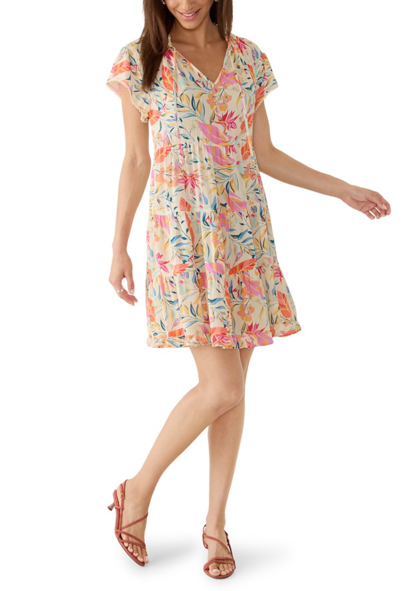 Oak & Trellis Women's Split Neck Tiered Shift Dress | Belk