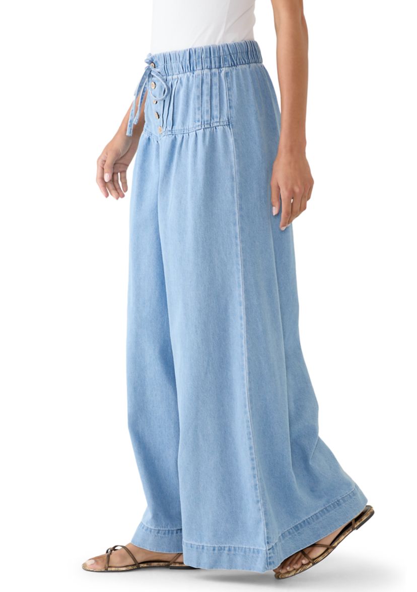 Oak & Trellis Women's Denim Pintuck Front Button Pants | Belk