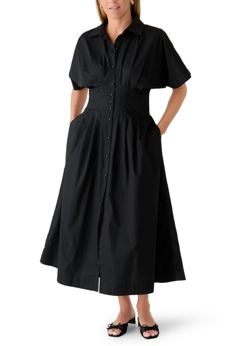 short sleeve button down dress Brilliant White Women's Babydoll A-Line Lookbook Store everyday piece with a polished feel Short Sleeve Button Down Belted