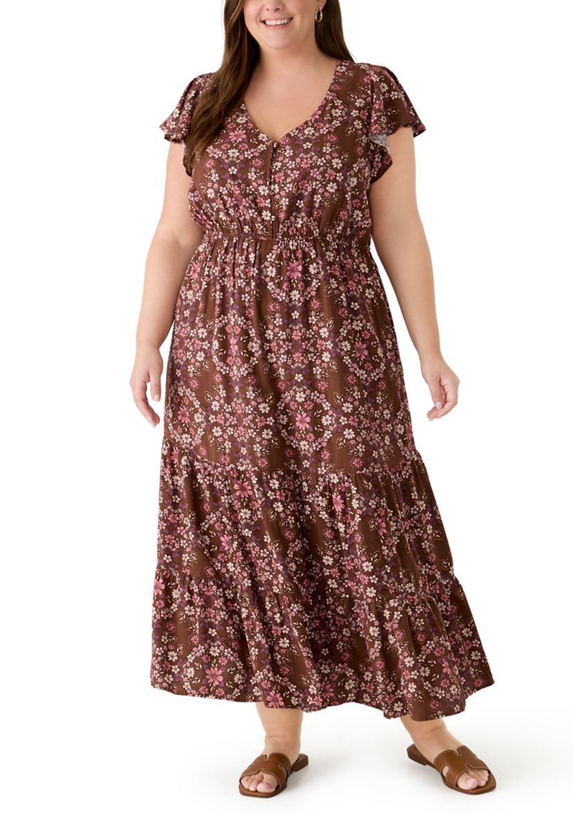 short flutter sleeve maxi dress Plus Size Flutter-Sleeve V-Neck Maxi Dress, in Black, 18, Women's, Lane Bryant