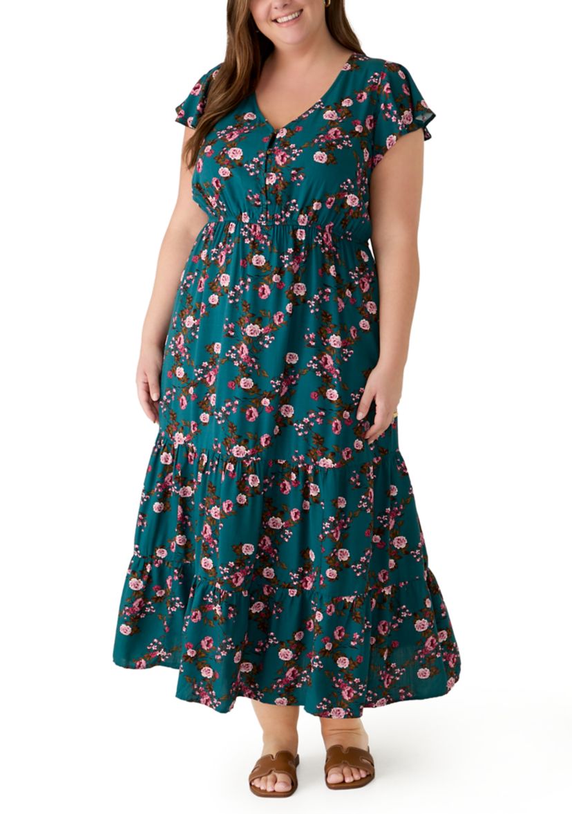 short flutter sleeve maxi dress DARING DIVA Short Flutter Sleeve Smocked Flowy Maxi Dres M Blue