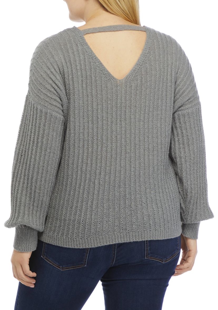 Plus Size Textured Bar Back Sweater 