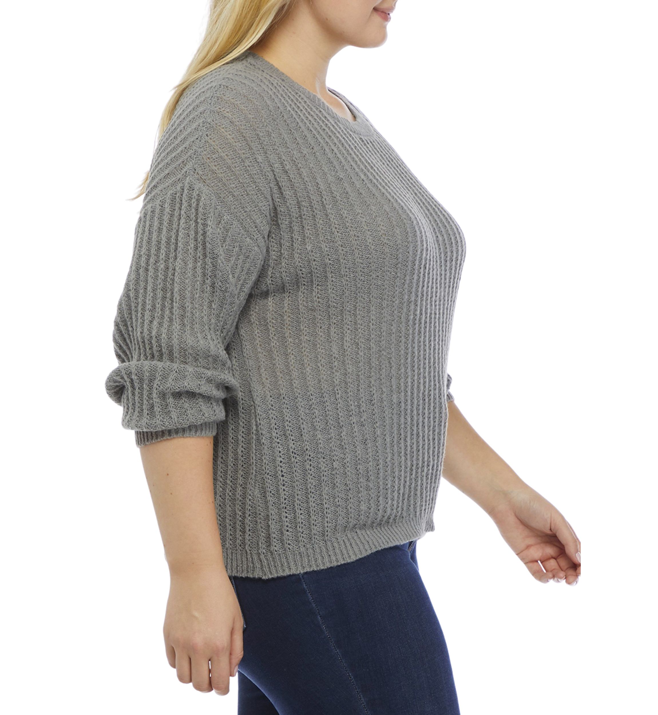 Plus Size Textured Bar Back Sweater 