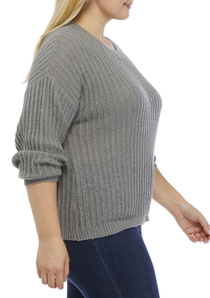 Plus Size Textured Bar Back Sweater 