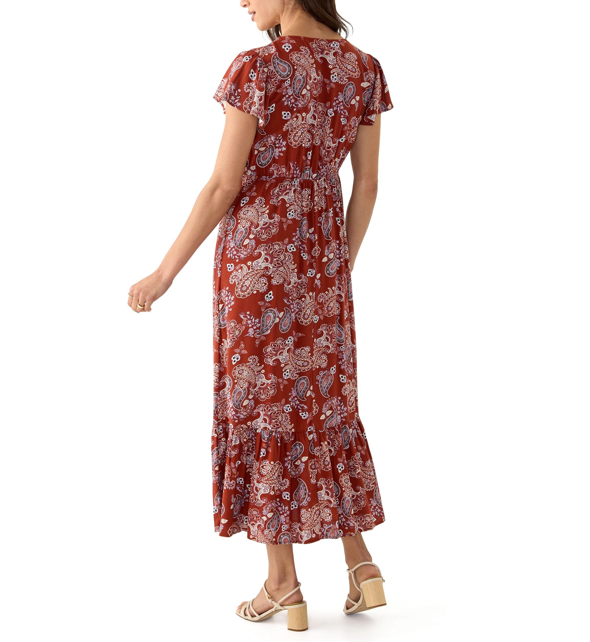 Womens Button Up Midi Dress with Smocking