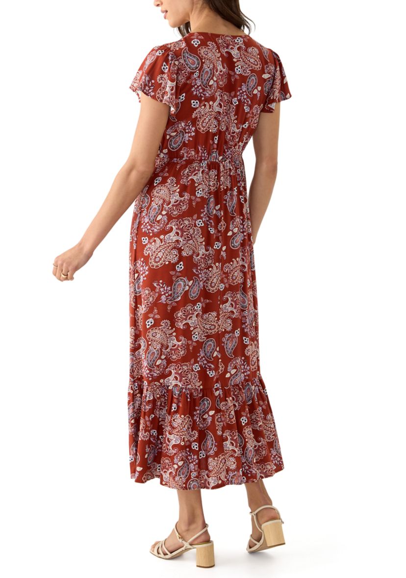 Womens Button Up Midi Dress with Smocking