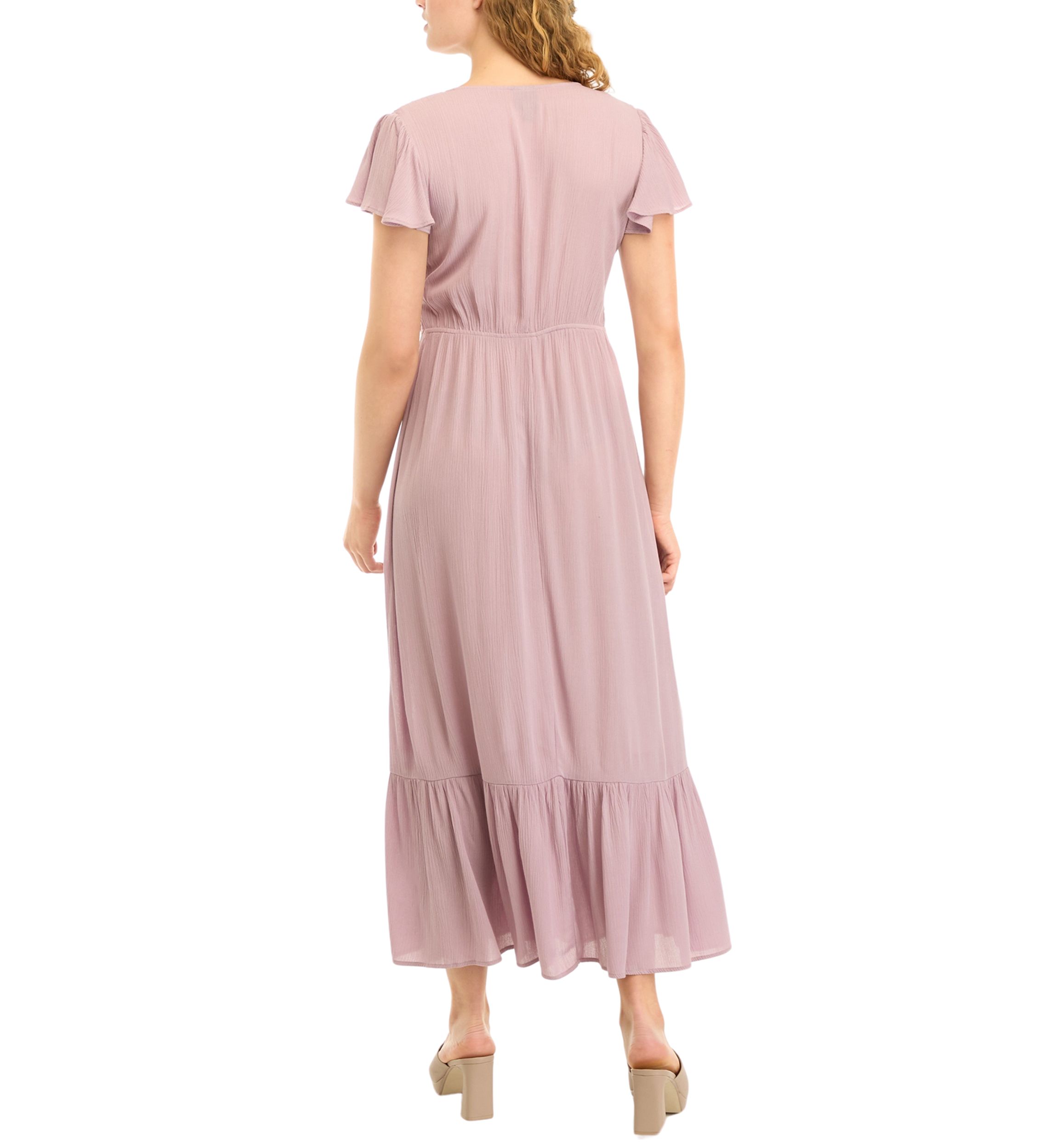 Womens Flutter Sleeve Smocked Midi Dress 