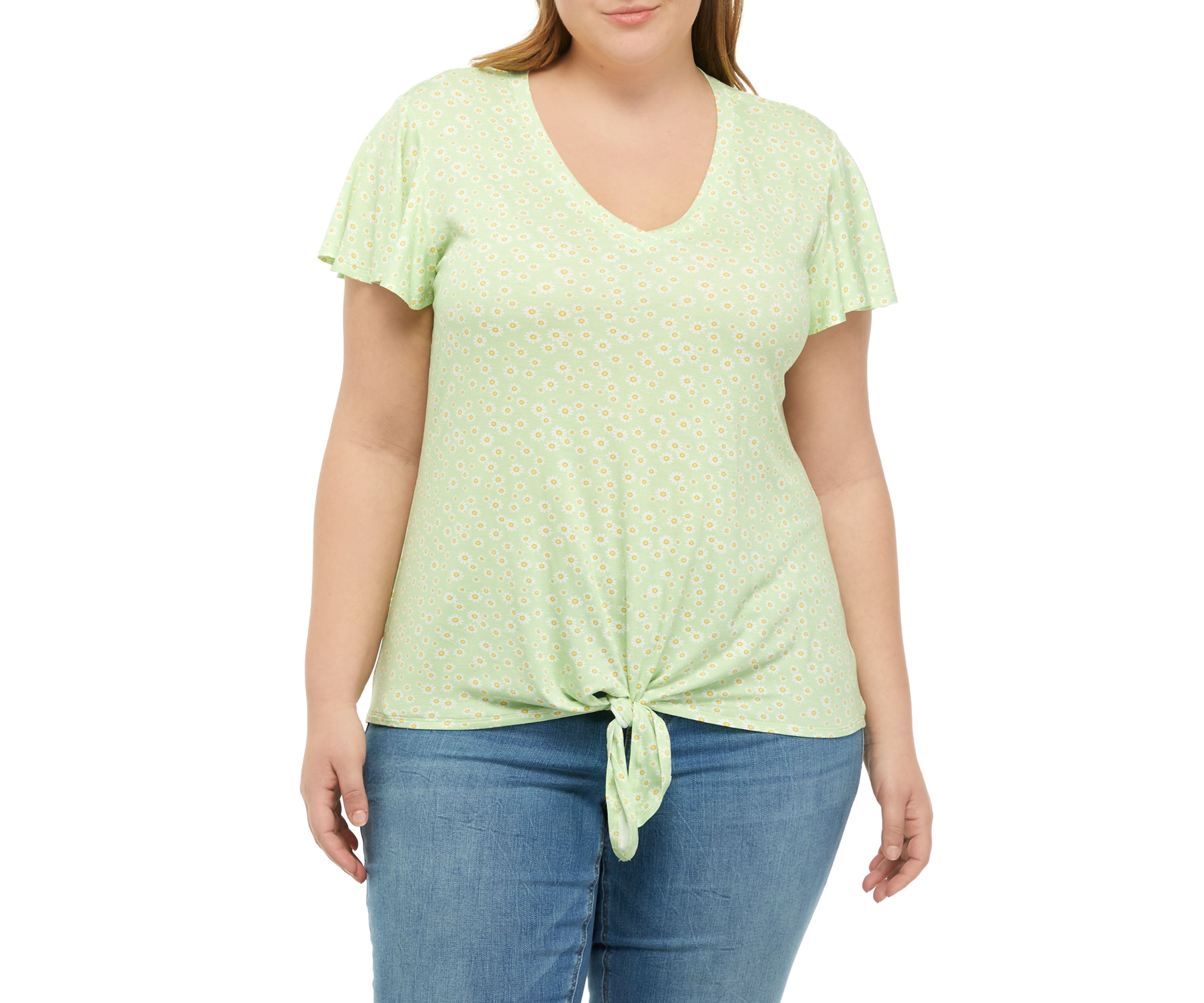 Plus Size Flutter Sleeve Tie Front Top 