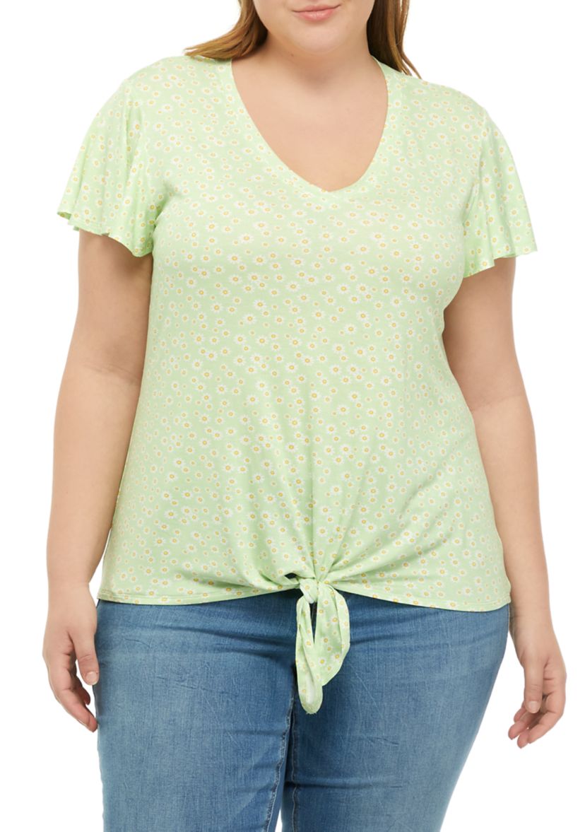 Plus Size Flutter Sleeve Tie Front Top 