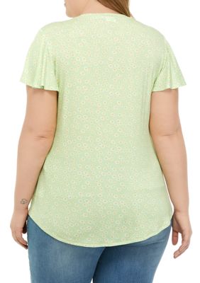 Plus Flutter Sleeve Tie Front Top