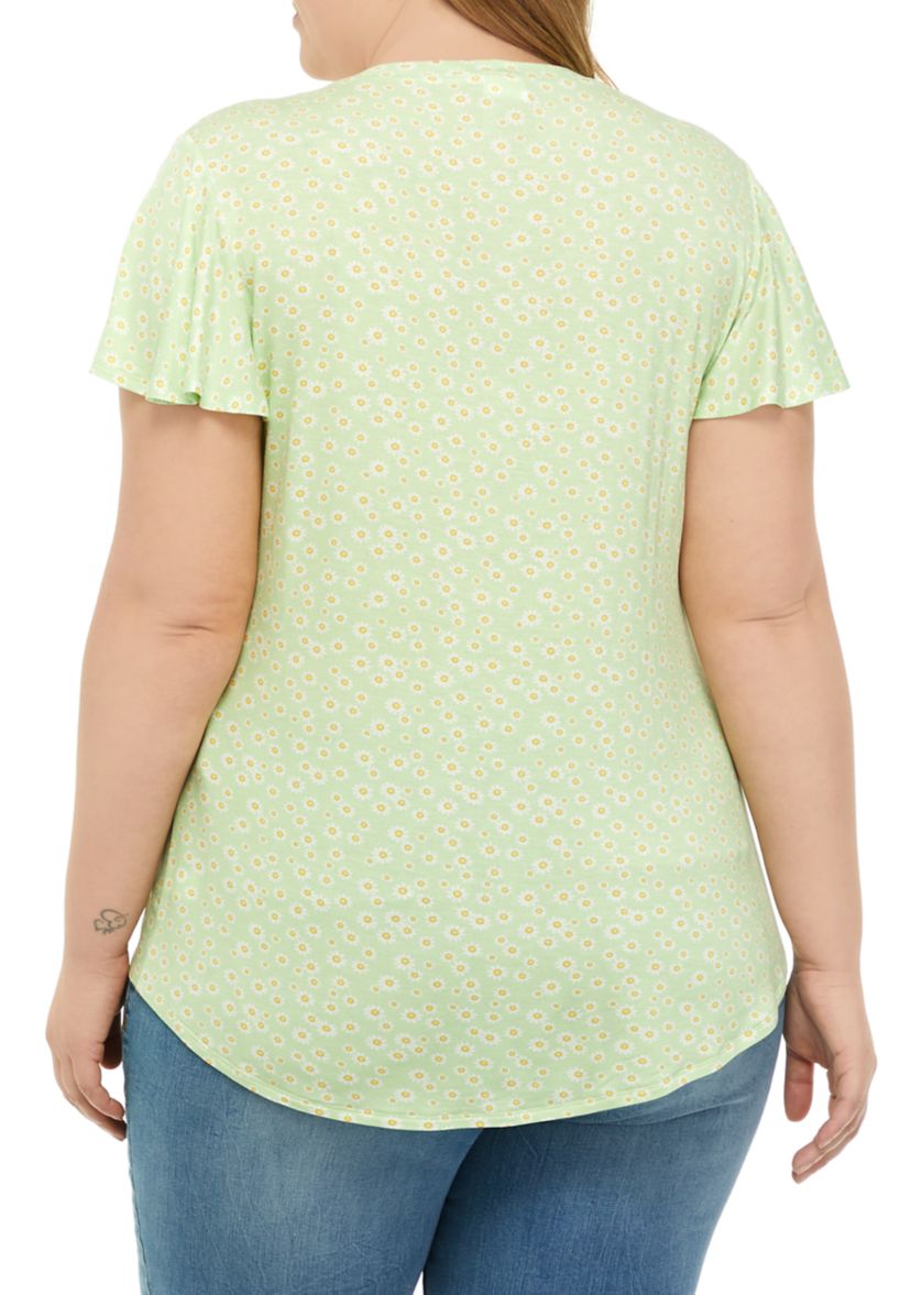 Plus Size Flutter Sleeve Tie Front Top 