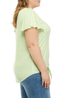 Plus Flutter Sleeve Tie Front Top