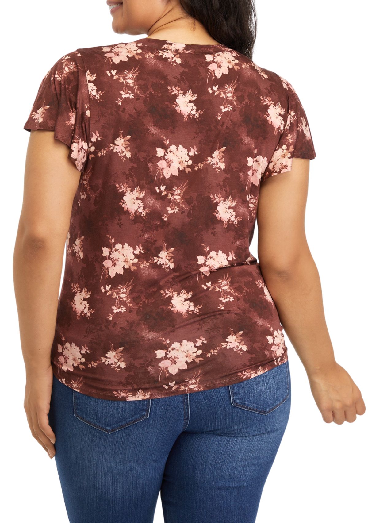 Plus Size V-Neck Flutter Sleeve Tie Front Top