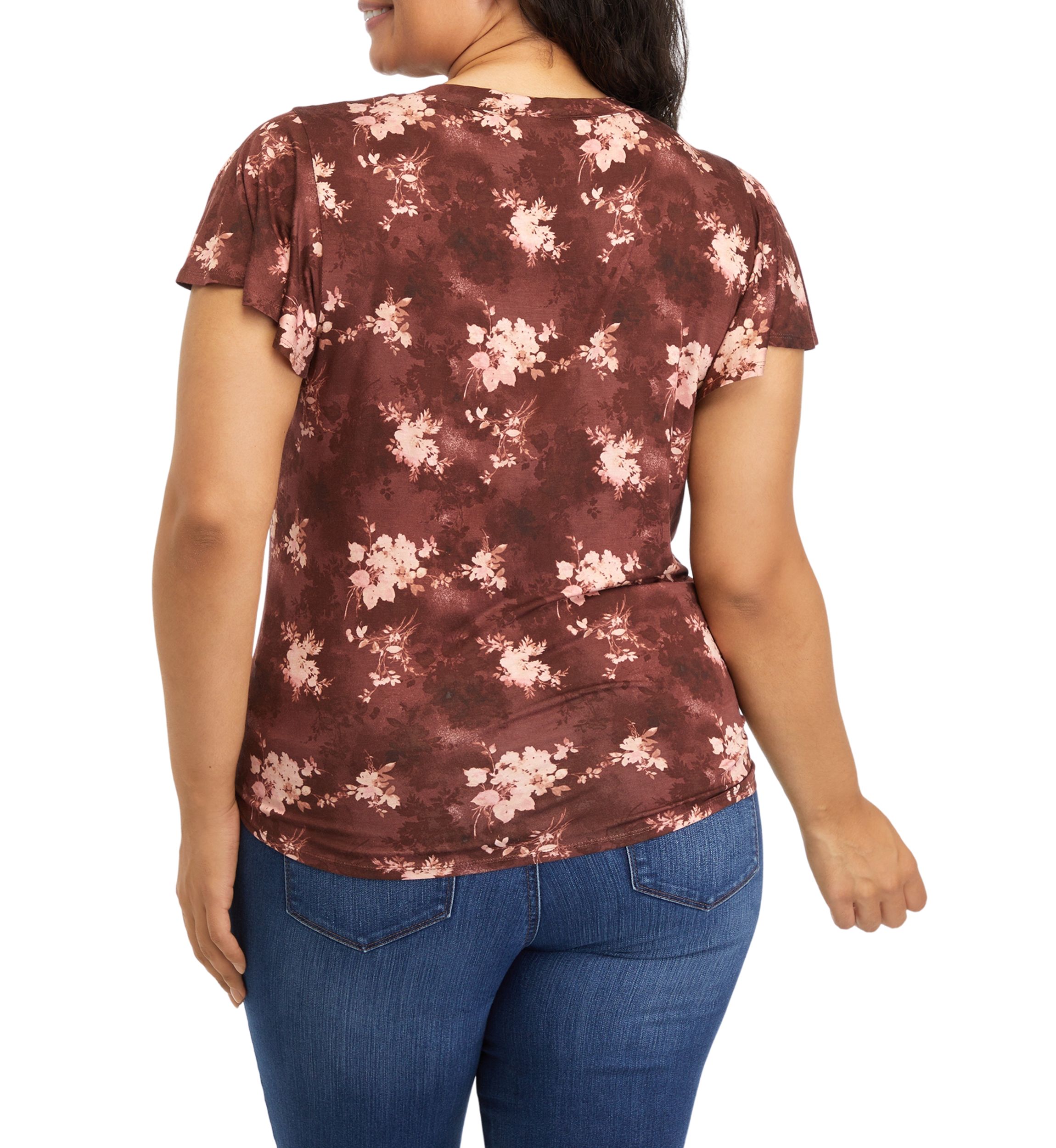 Plus Size V-Neck Flutter Sleeve Tie Front Top