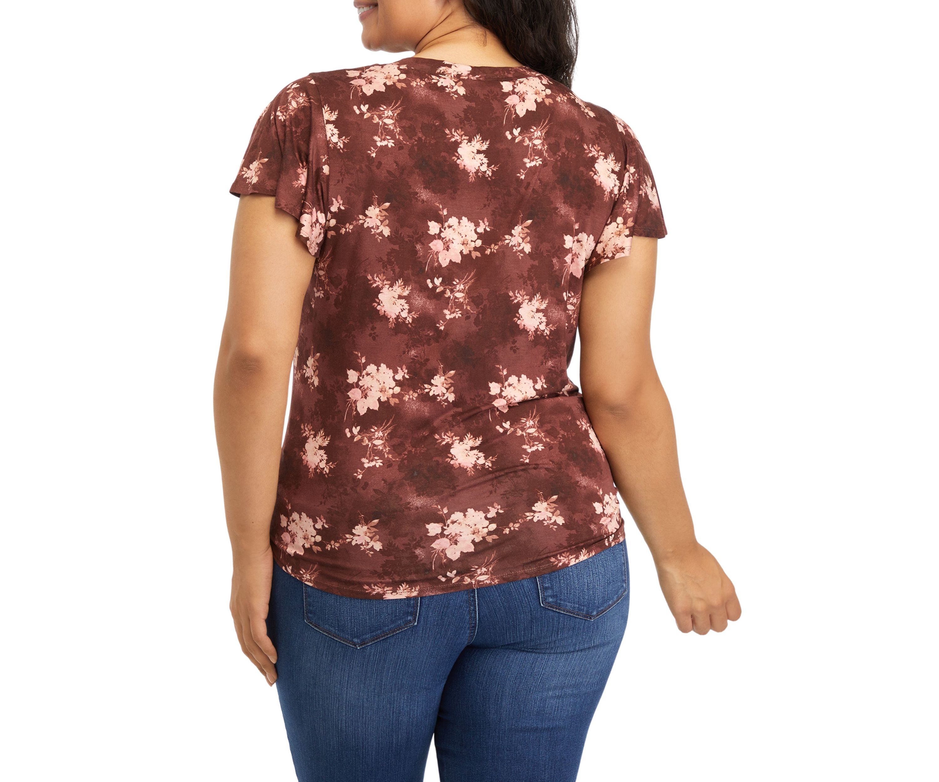 Plus Size V-Neck Flutter Sleeve Tie Front Top