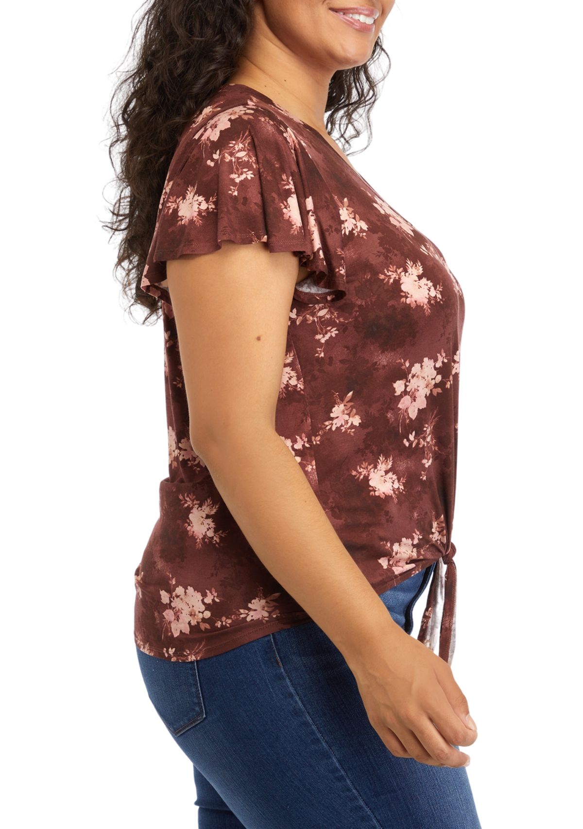 Plus Size V-Neck Flutter Sleeve Tie Front Top