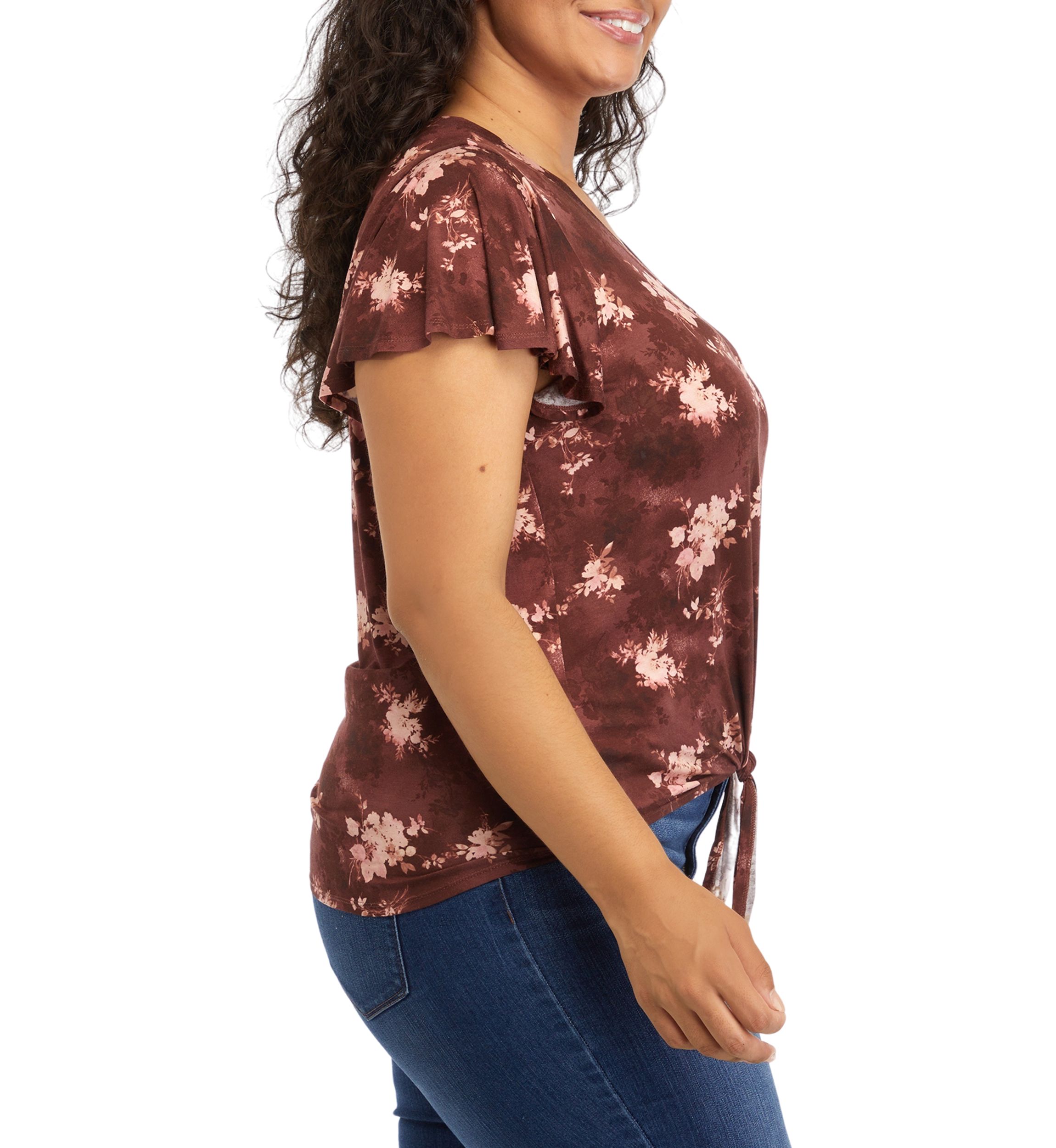 Plus Size V-Neck Flutter Sleeve Tie Front Top