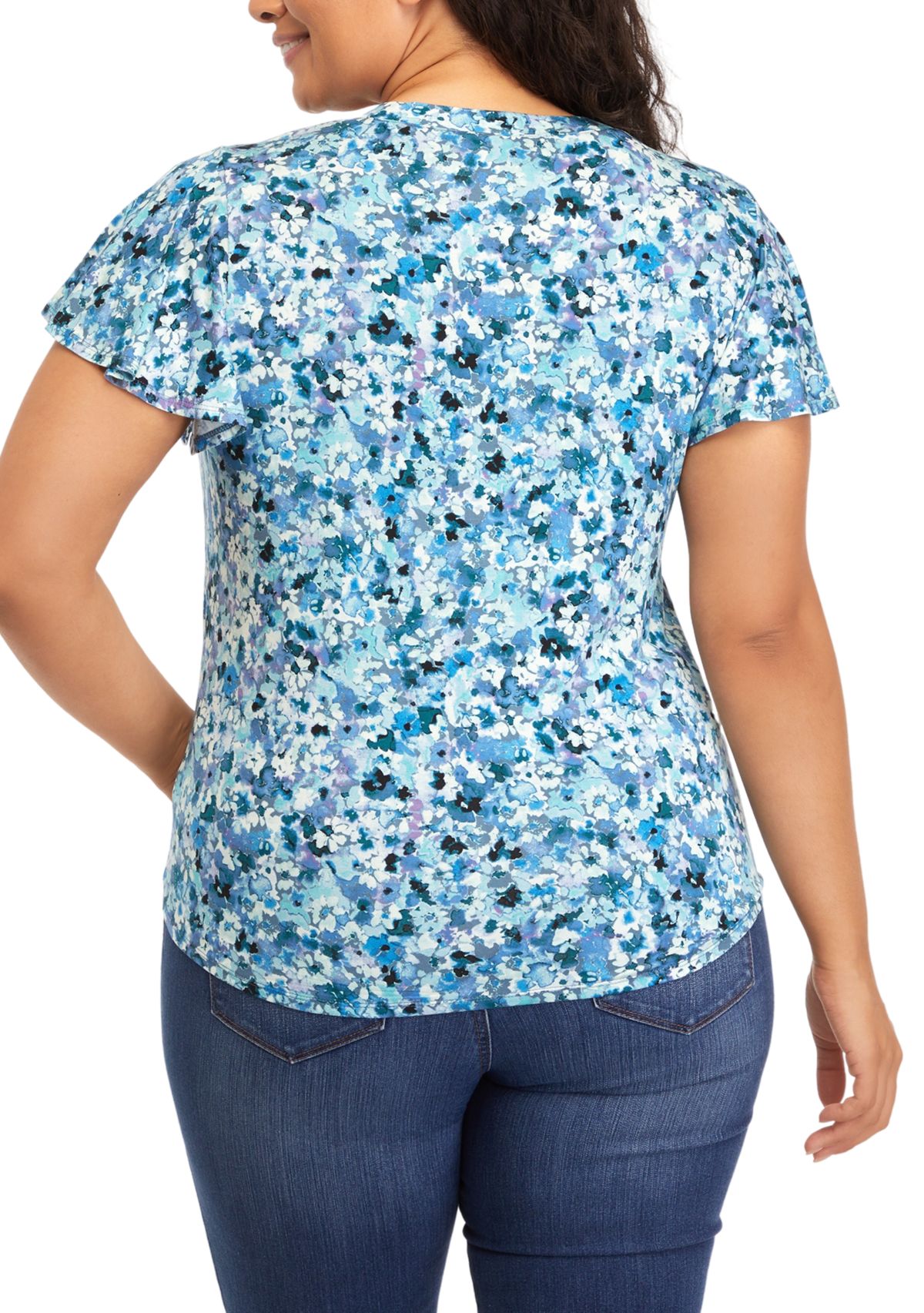 Plus Size V-Neck Flutter Sleeve Tie Front Top