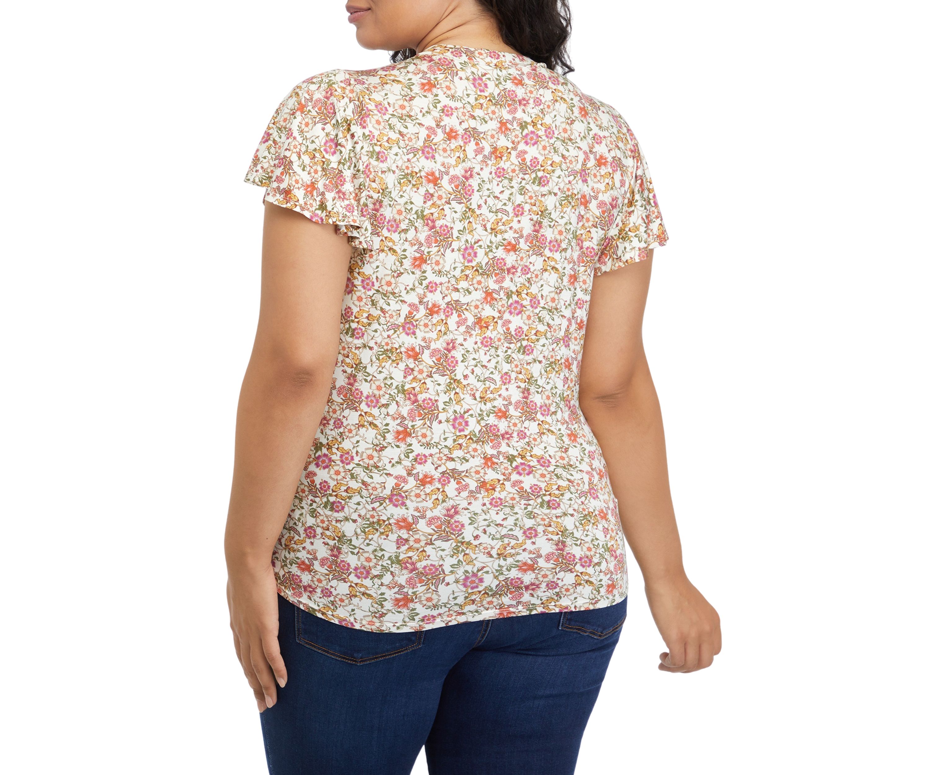 Plus Size V-Neck Flutter Sleeve Tie Front Top