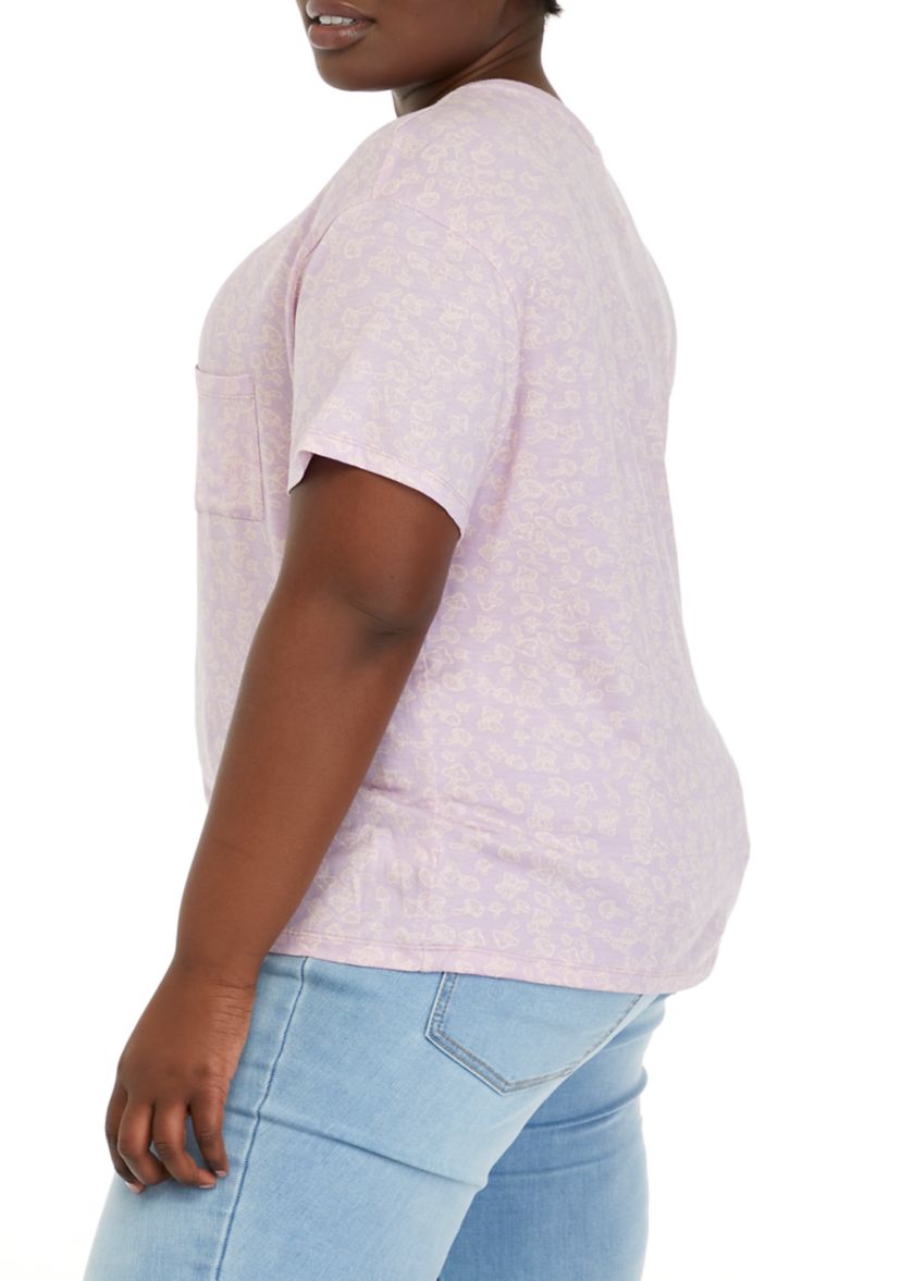 Plus Size Short Sleeve Tie Front Conversational T-Shirt 