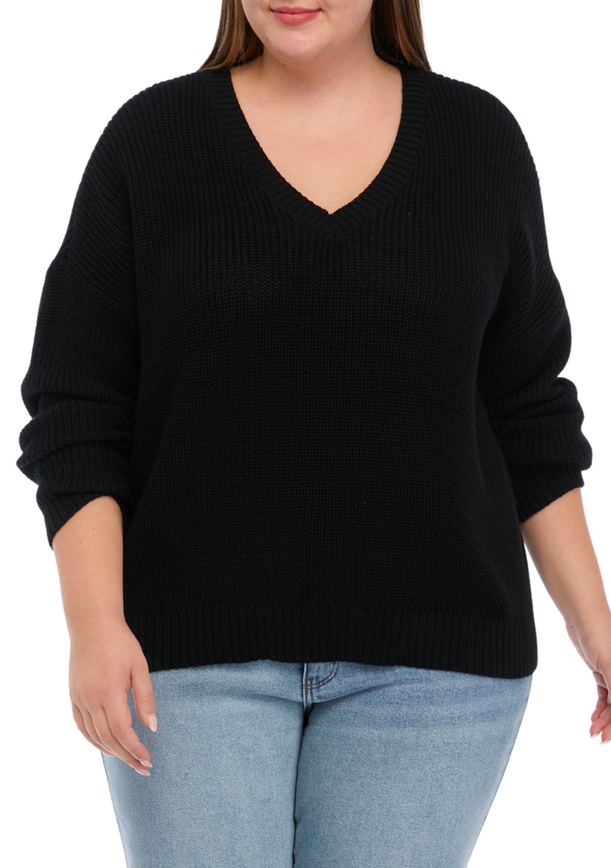 Plus Size Long Sleeve Rhubarb V-Neck Sweater